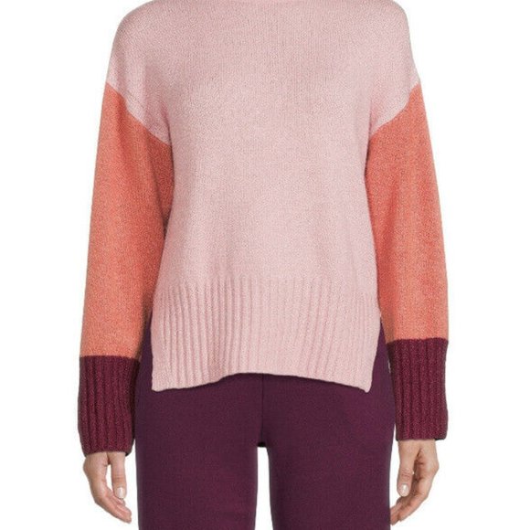 Time and Tru Women's Color Blocked Pink Mock Neck Sweater Size M - Picture 2 of 13